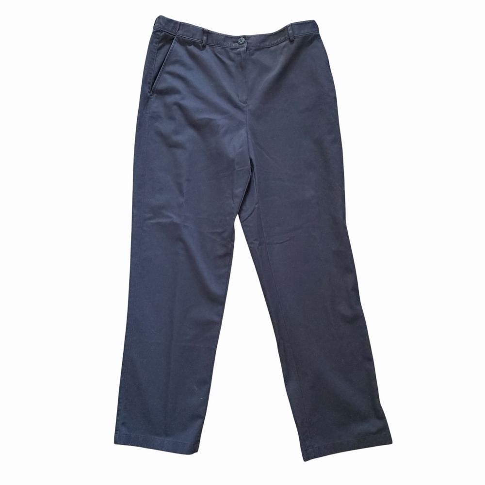 LL Bean Classic Fit Chino Pants Womens 14 Navy Blue Elastic In Waist   Academia